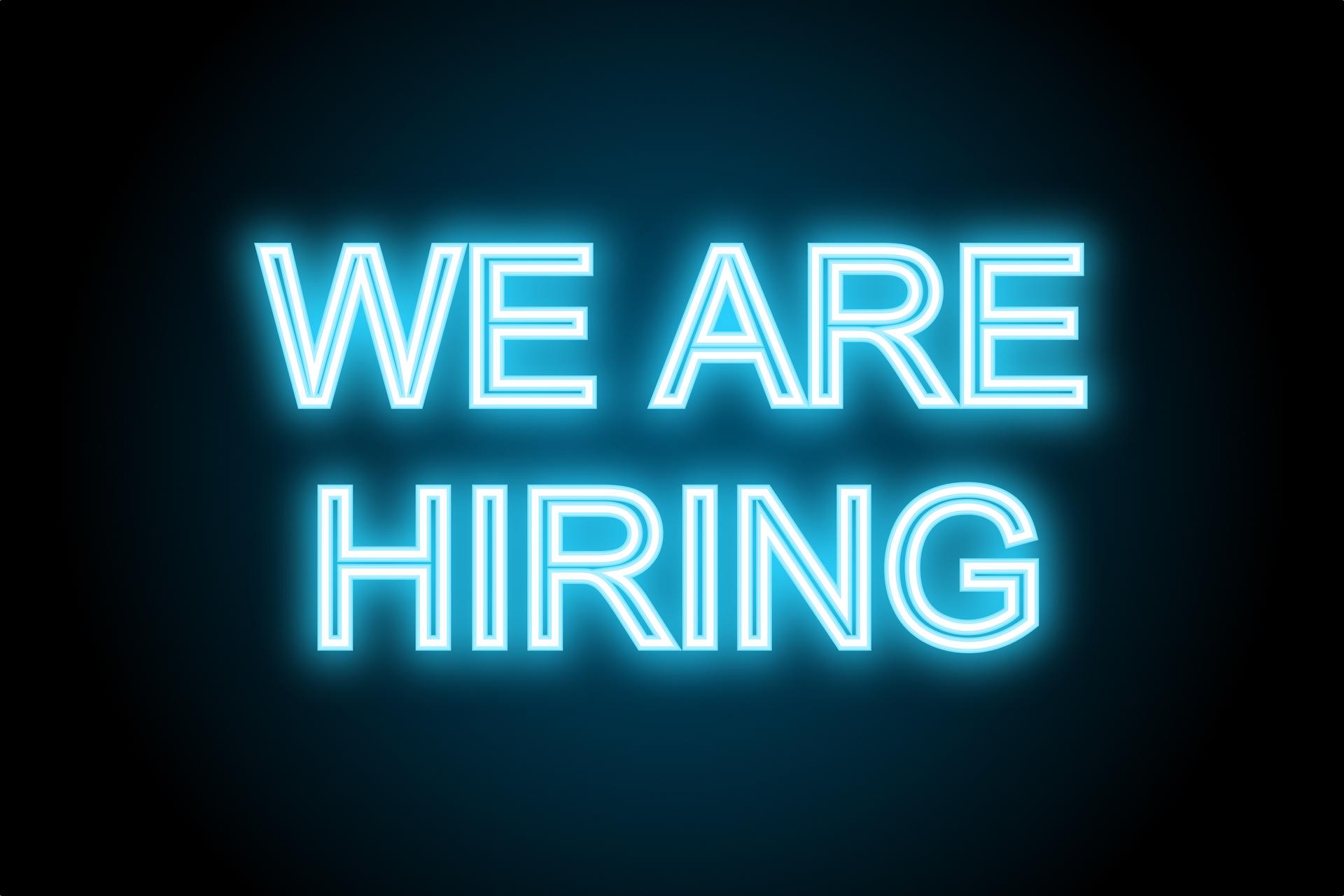 We are hiring glowing neon sign text